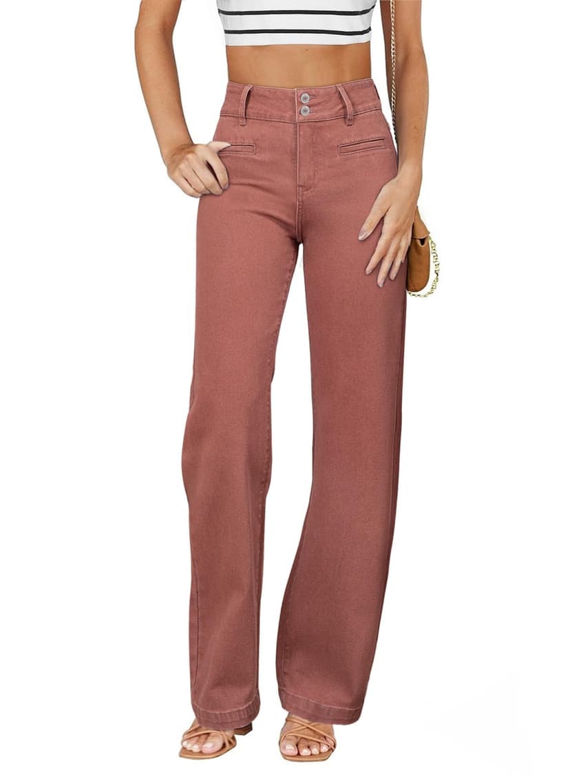 Sidefeel Jeans for Women High Waisted Straight Leg Denim Pants | Soft Stretchy Denim, Dual Button Closure, Full Length, Relaxed Fit Wide Leg Jeans with Pockets, Dressy Casual Wear