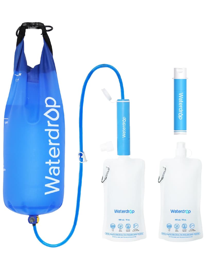 Waterdrop Gravity Water Filter Straw, Camping Water Filter, 0.1 Micron | Survival Water Purifier for Hiking, Backpacking & Emergency Preparedness, Multi-Stage Filter with 1.5 Gallon Bag, 2 Pack
