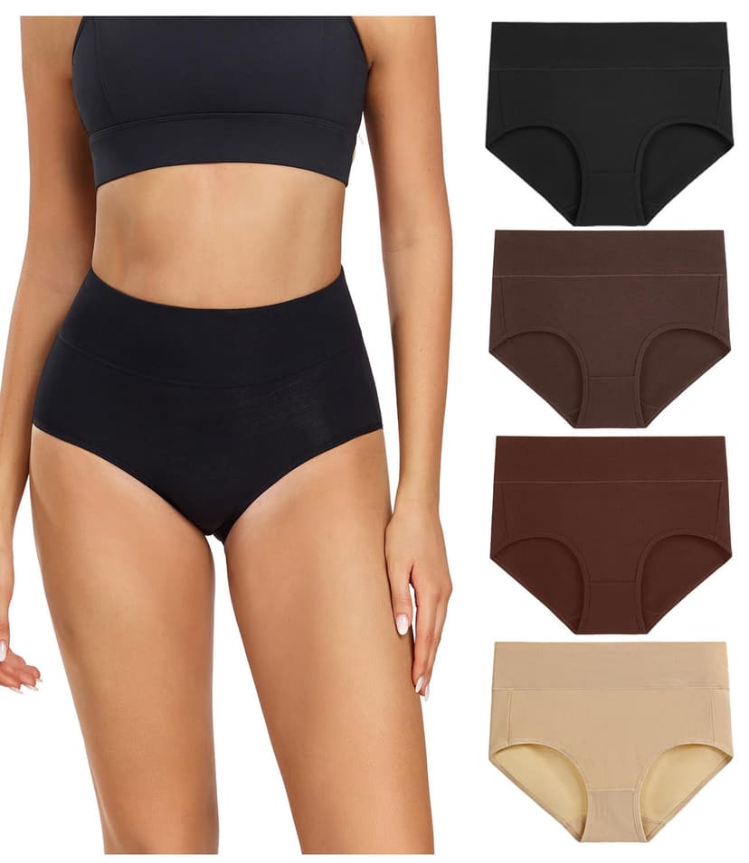 wirarpa Women's Cotton Underwear High Waisted Ladies Panties Full Coverage Briefs 4 Pack (Regular & Plus Size)