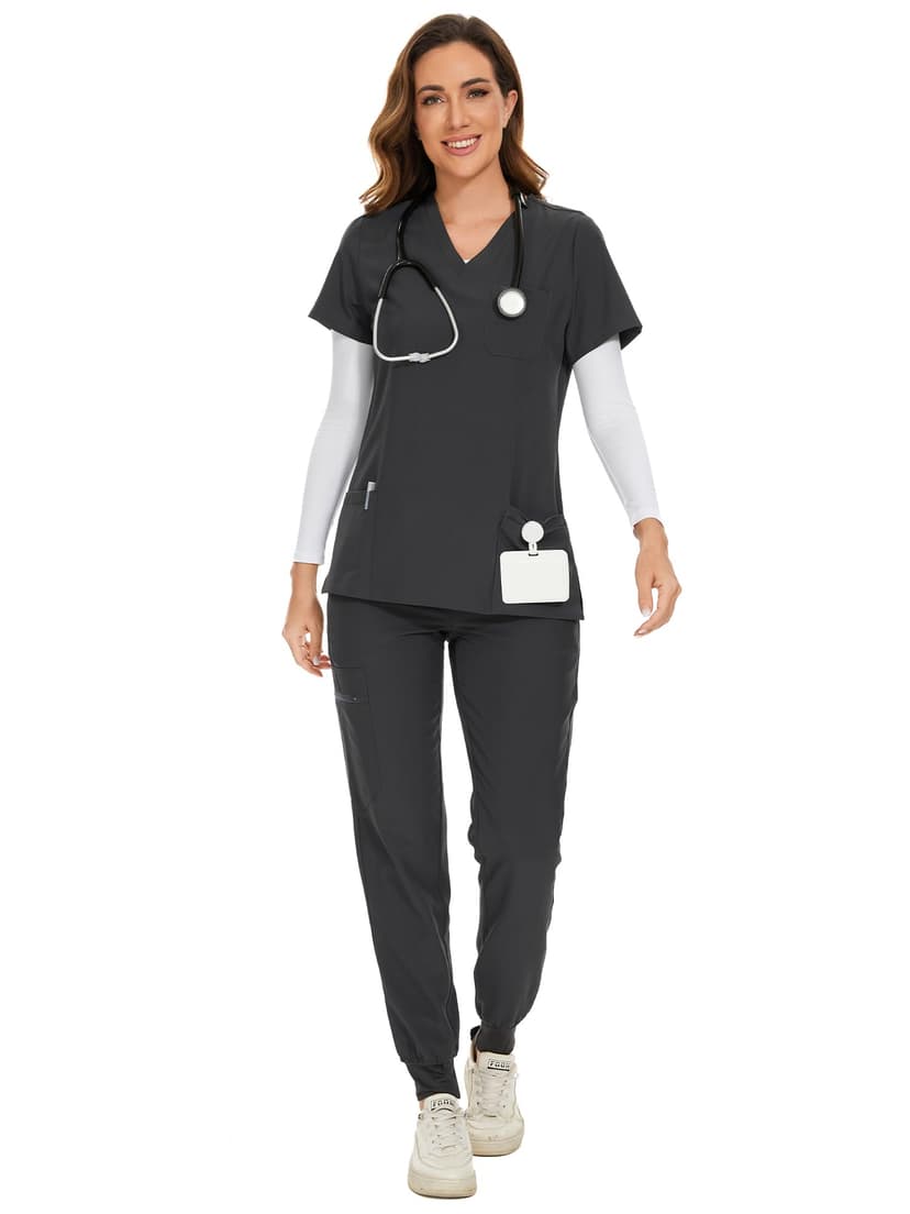 COZYFIT Scrubs for Women Set - Stretch V-Neck Scrub Top & Jogger Pant with 8 Pockets COZY SCRUBS