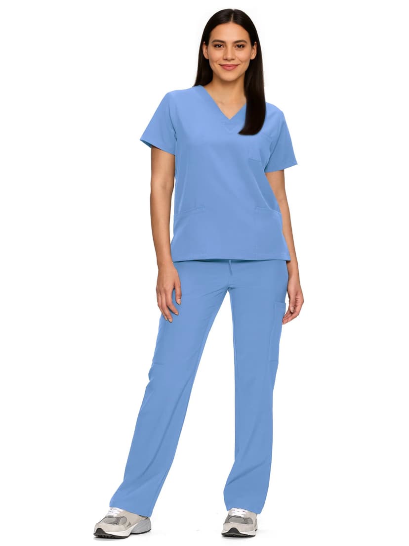 Scrubs for Women Set, V-Neck Top & Straight Leg Pants with 11 Pockets | Easy Care, Water Resistance, Shift Utility, For Nurses, Clinics, Hospital Uniforms, Long Workdays, Daily Wear