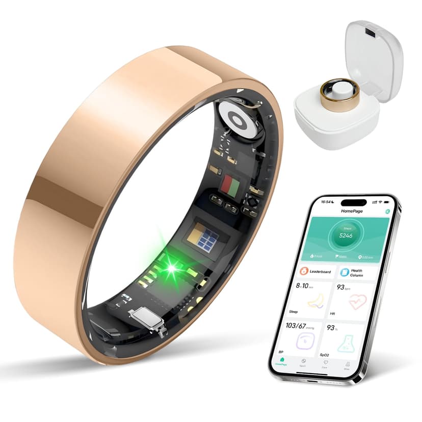 New Smart Ring Health Tracker for Women & Men, Sleep Exercise Health Monitoring, Daily Tracking, iOS/Android Compatible, IP68 Waterproof, No Subscription Required, 5‑Day Battery Life (Rose Gold, 8)