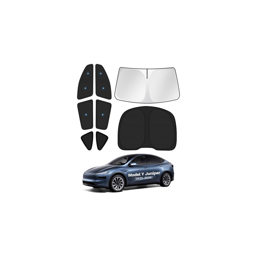 KUST Car Window Shades for 2025 2026 New Tesla Model Y Juniper Accessories with No-Fall Suction Cups Windshield Sun Shade Side Rear Window Covers Sunshade Privacy Protection for Camping Blackout 8PCS