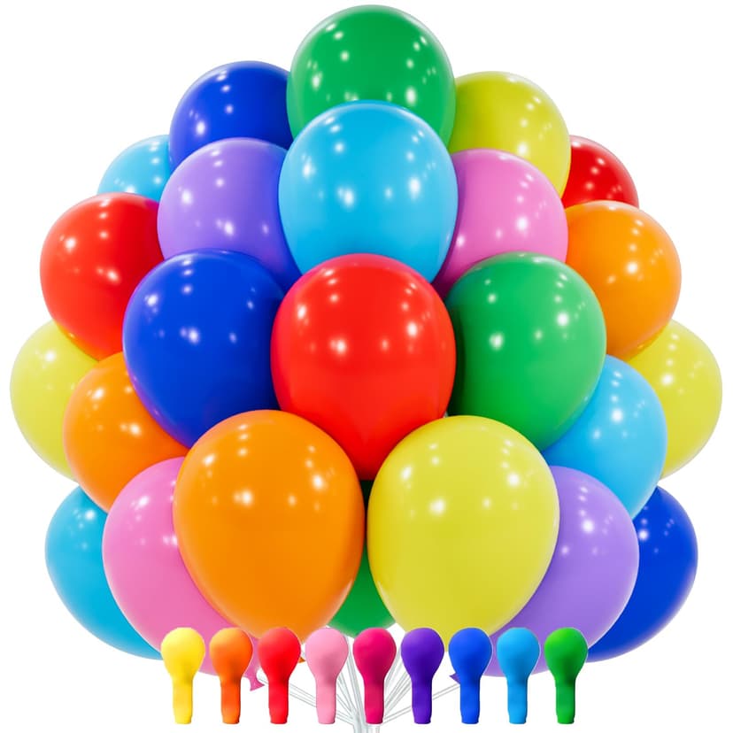 PartyWoo Assorted Colors Rainbow Balloons 100pcs 12 Inch Multicolor Colorful Primary Color Balloon for Graduation Baby Shower Unicorn Fiesta Flower Spring Rainbow Theme Birthday Party Decorations