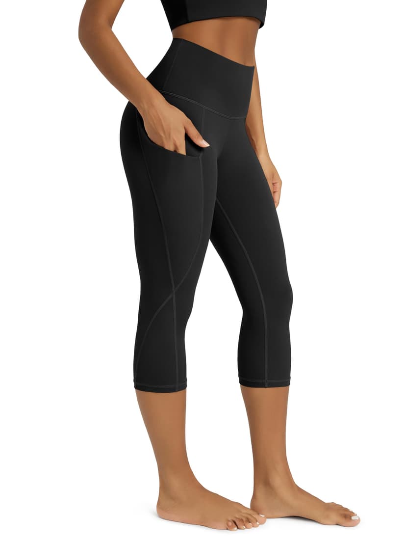ODODOS Women's High Waisted Yoga Capris with Pockets, Tummy Control Non See Through Workout Athletic Running Capri Leggings