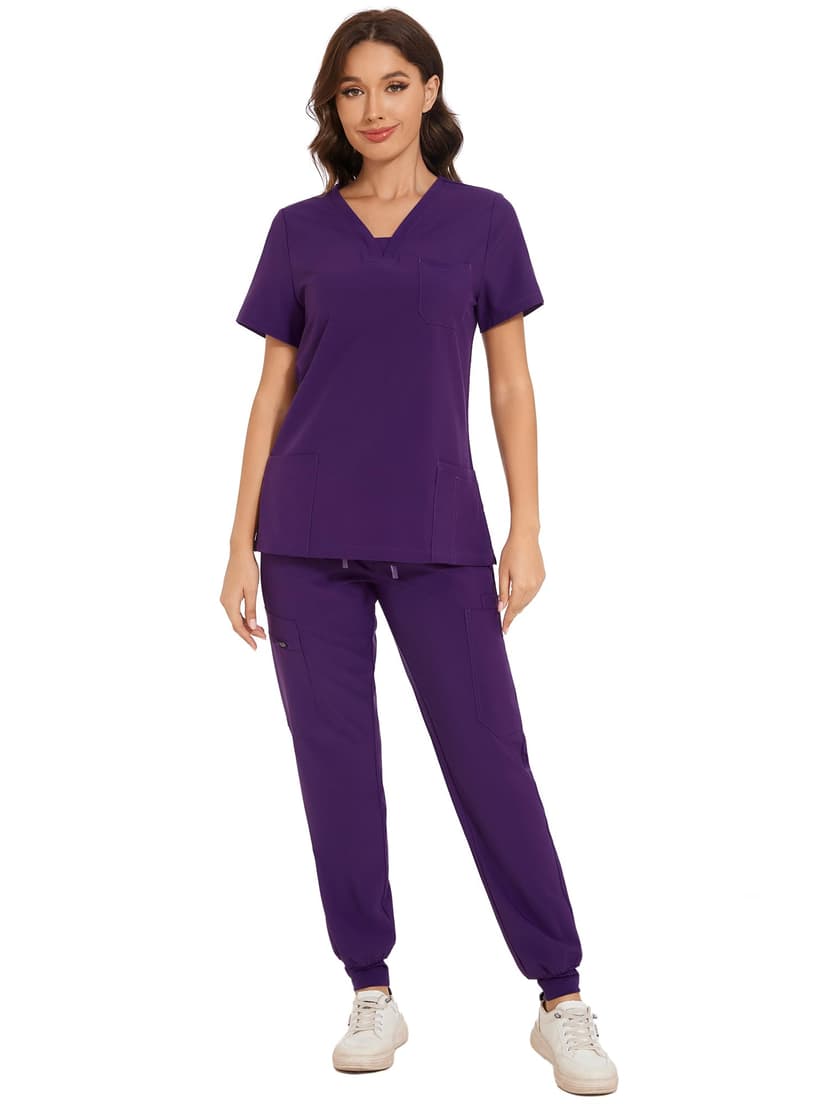 COZYFIT Scrubs for Women - V-Neck Top & Cargo Pants Scrubs Set with 10 Pockets