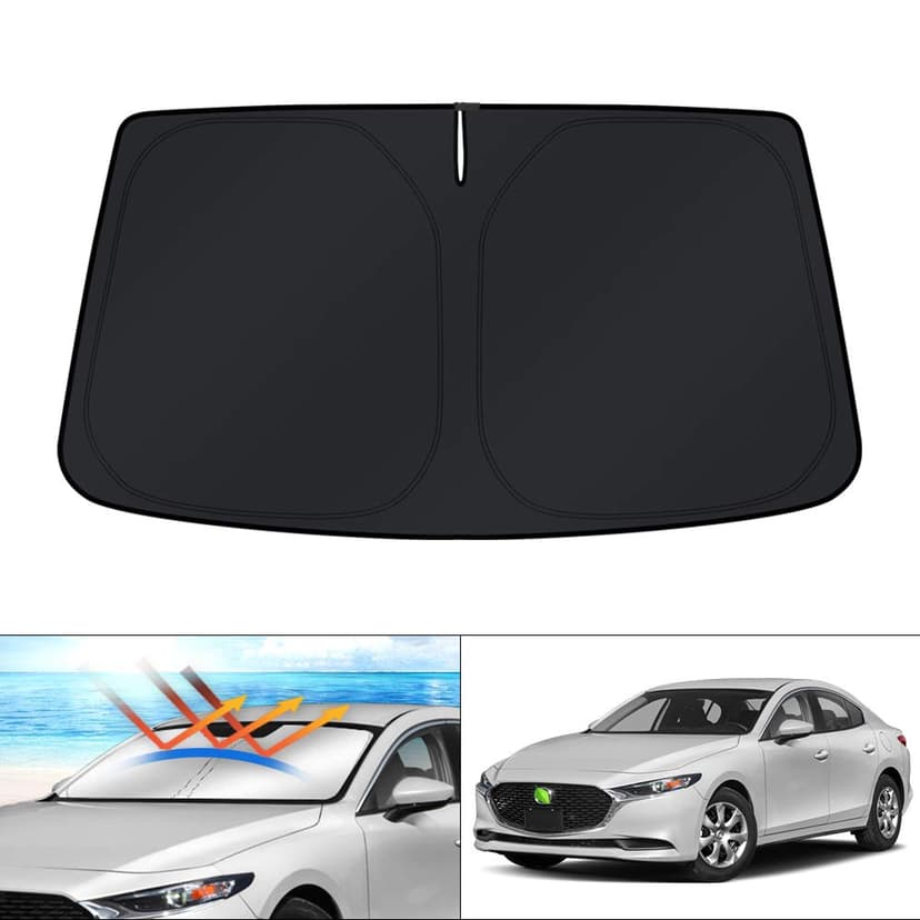 KUST Windshield Sun Shade Custom Fit for Mazda 3 Accessories 2014-2025 2026 Mazda3 Hatchback/Sedan Window Shade Cover Sun Visor Foldable Blocks UV Rays Keep Your Car Cooler