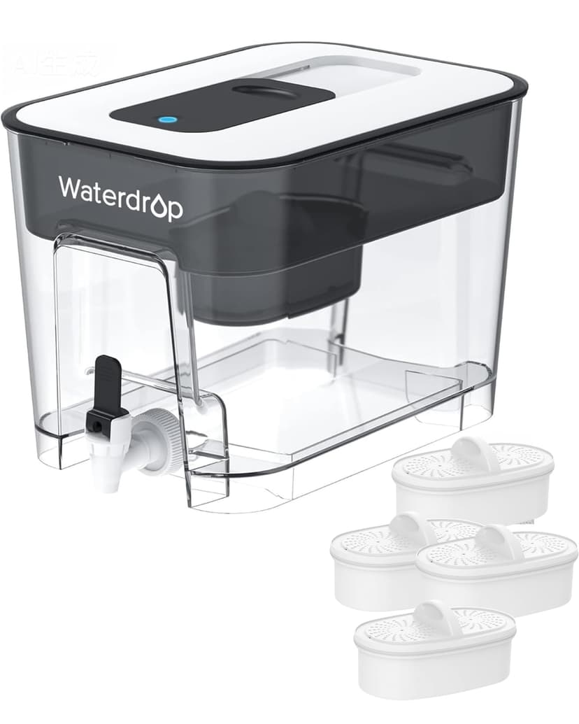 Waterdrop WFD-22L Water Filter Dispenser with 4 Filters, 40-Cup, Black | 200-Gallon Long-Life Water Filter Pitcher, Large Capacity, Reduces Chlorine, PFOA/PFOS and More, BPA Free