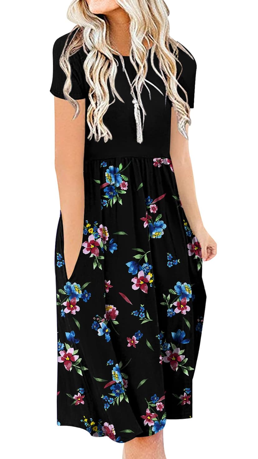 DB MOON Women Summer Casual Short Sleeve Dresses Empire Waist Dress | Knee Length Dress for Women, Teacher Dresses, Jersey Dress, Modest Dresses, Dress with Pockets, Dresses for Church