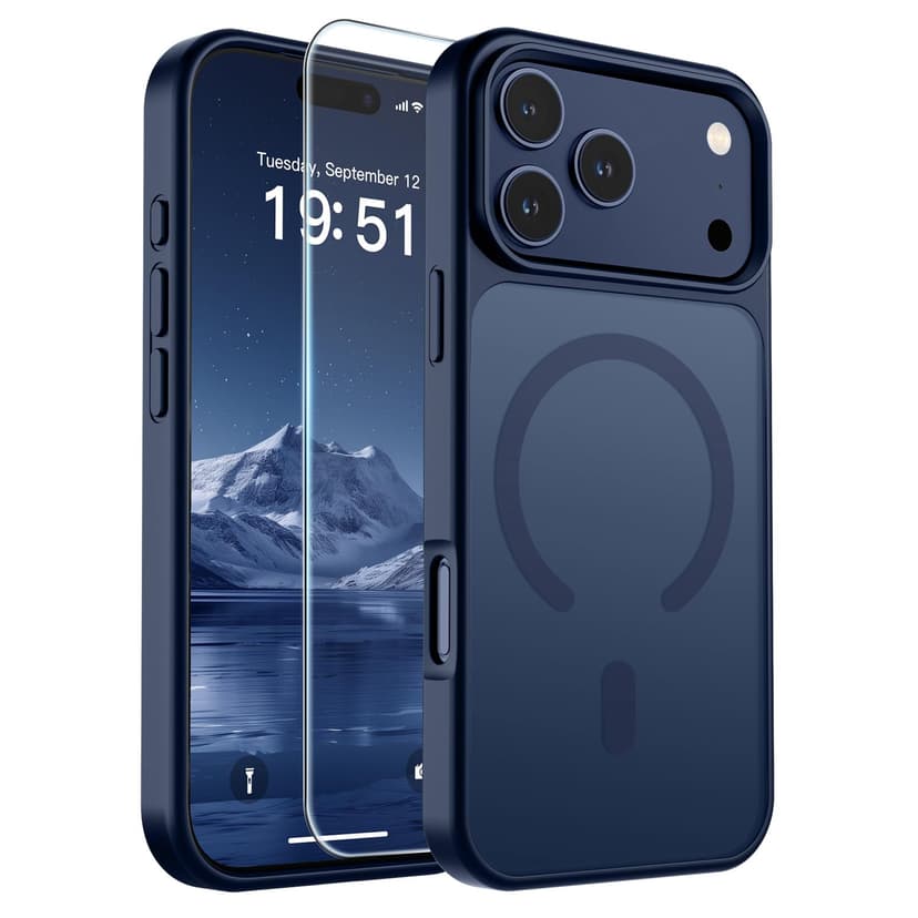 SUPFINE Magnetic for iPhone 17 Pro Max Case Dark Blue | With Screen Protector, Translucent Matte, Compatible with MagSafe, Military Grade Drop Proof, Rugged Shockproof Protective