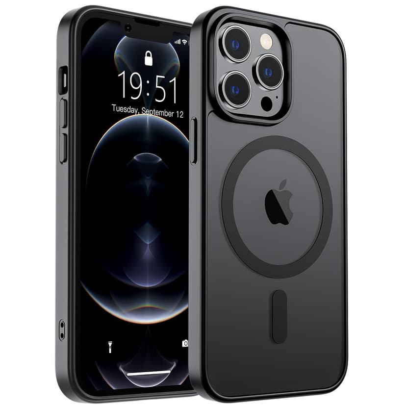 SUPFINE Magnetic for iPhone 12 Pro Max Case (Compatible with MagSafe) (Military Grade Drop Protection) Translucent Matte Shockproof Phone Case,Black
