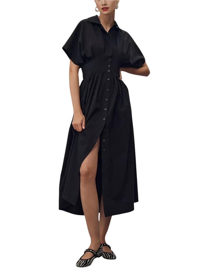 Yeokou Shirt Dress for Women Summer Casual Short Sleeve Button Down Loose Pleated Maxi Sundress with Pockets