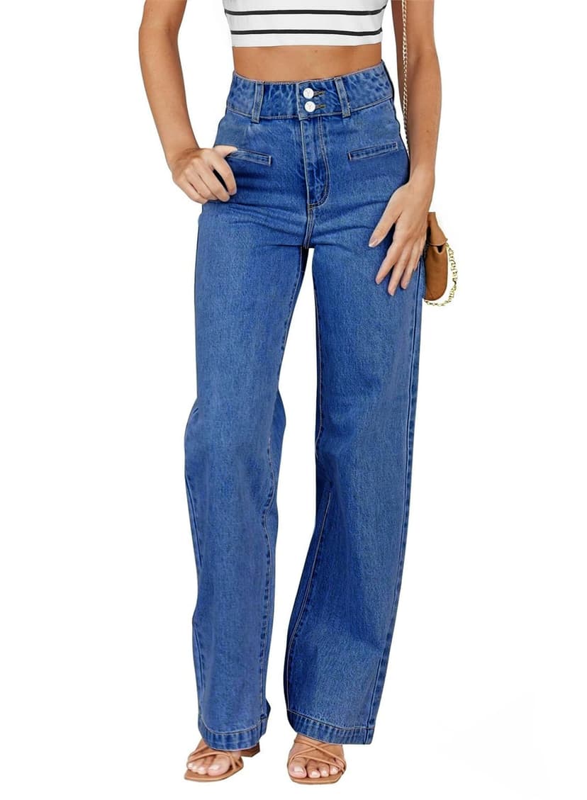Sidefeel Women's Jeans High Waisted Straight Leg Stretchy Jeans Trendy Loose Wide Leg Zimbaplatinum Denim Pants with Pockets