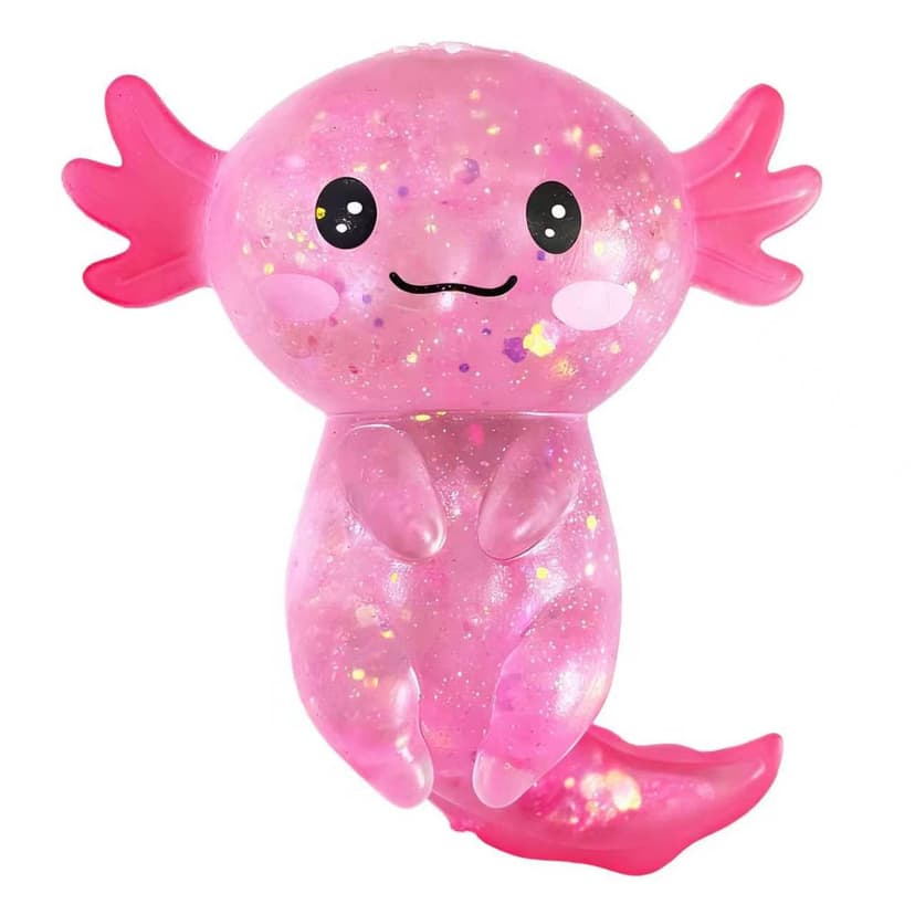 Glitter Axolotls Squishies Toy, Stretchy Axolotls Stress Ball, Soft Squeeze Sensory Fidget Toys for Kids Adults, Cute Easter Basket Stuffers Party Favors Classroom Prizes （Pink）