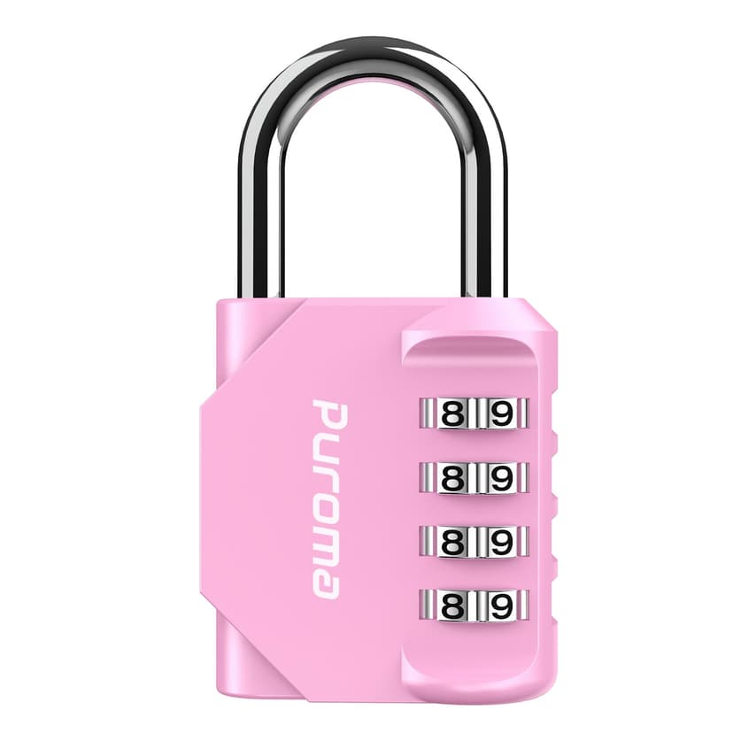 Puroma 1 Pack Combination Lock Locker 4 Digits Combo Padlock Gym Pink | For School Gate Fence Toolbox Hasp Storage, Outdoor, Resettable, Weatherproof, Side Window, Crack Cut Resist, Hardened Steel
