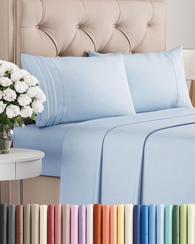 Full Size 4 Piece Sheet Set - Comfy Breathable & Cooling Sheets - Sky Blue | Hotel Luxury Bed Sheets for Women & Men, Deep Pockets, Easy-Fit, Extra Soft and Wrinkle Free Sheets, Oeko-Tex Bed Sheet Set