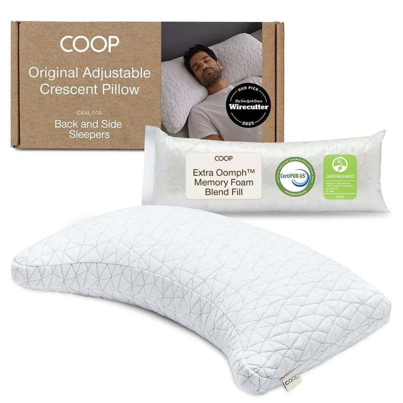 Coop Home Goods Original Crescent Adjustable Pillow, King Bed Pillows for Shoulder, Neck & Head Support, Crescent Foam Pillows - Medium Firm for Back & Side Sleeper, CertiPUR-US/GREENGUARD Gold