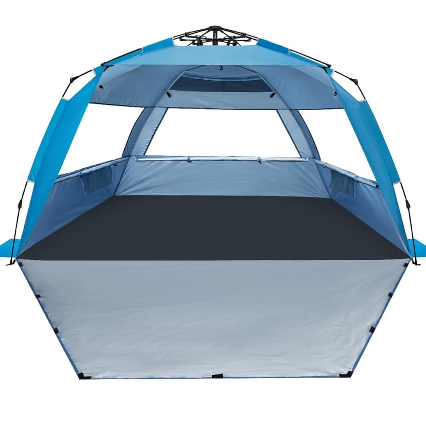 WhiteFang Deluxe Pop Up Beach Tent Sun Shade Shelter for 3-4/5-6 Person, UV Protection, Extendable Floor with 3 Ventilating Windows Plus Carrying Bag, Stakes, and Guy Lines