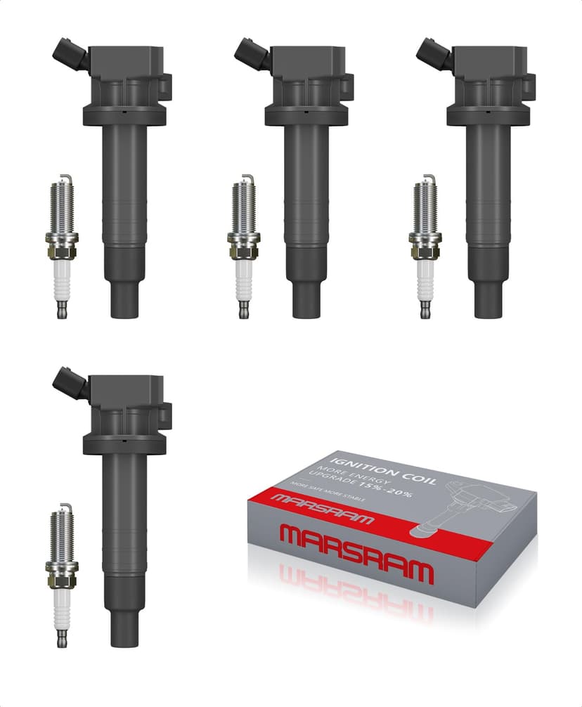 Marsram Ignition Coil Pack UF247 Spark Plug for Toyota 2000-2008 Corolla | Double Iridium Spark Plug 4503 for 2000-2005 Celica MR2 Spyder, Pontiac 2003-2008 Vibe, Chevrolet 1999-2002 Prizm 1.8L 4Pcs