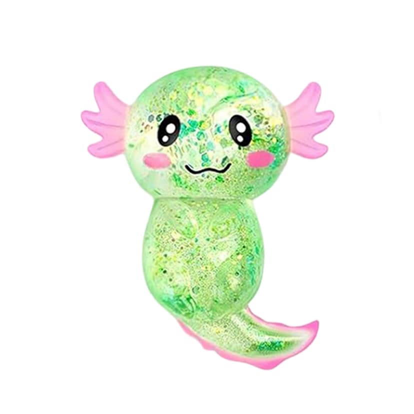 Glitter Axolotls Squishies Toy, Stretchy Axolotls Stress Ball, Soft Squeeze Sensory Fidget Toys for Kids Adults, Cute Easter Basket Stuffers Party Favors Classroom Prizes (Green)