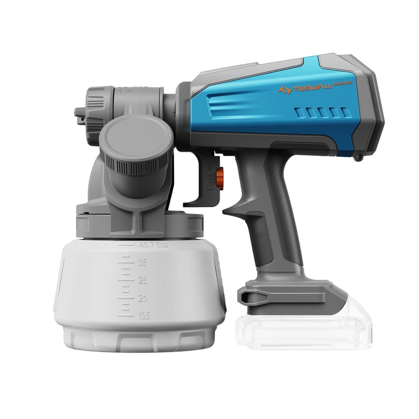 Tilswall Brushless Cordless Paint Sprayer Shark700 Compatible with Dew 20V Battery(Battery Not Included), Easy Side-Fill, Electric HVLP Spray Paint Gun for House Painting, Furniture, Outdoor(1300 ml)
