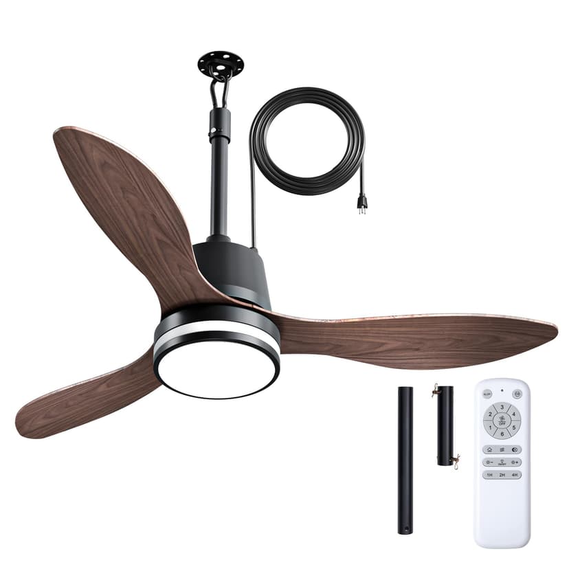 Amico 42 Inch Outdoor Ceiling Fans with Lights for Patios, IP65 Waterproof Gazebo Fan Remote Control, 3000-6000K, 6 Speeds, Hook Hanging Plug in Ceiling Fan for Patio Porch Pergola Garage Canopy