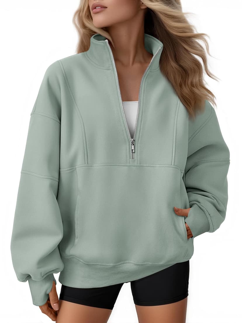 AUTOMET Women's Quarter Zip Oversized Sweatshirt Fleece Mock Neck Pullover | Half Zip, Front Pockets, Thumb Holes, Oversized Hoodies, Pullover Fleece Jacket, 2026 Fall Clothes, Cozy Winter Outfits