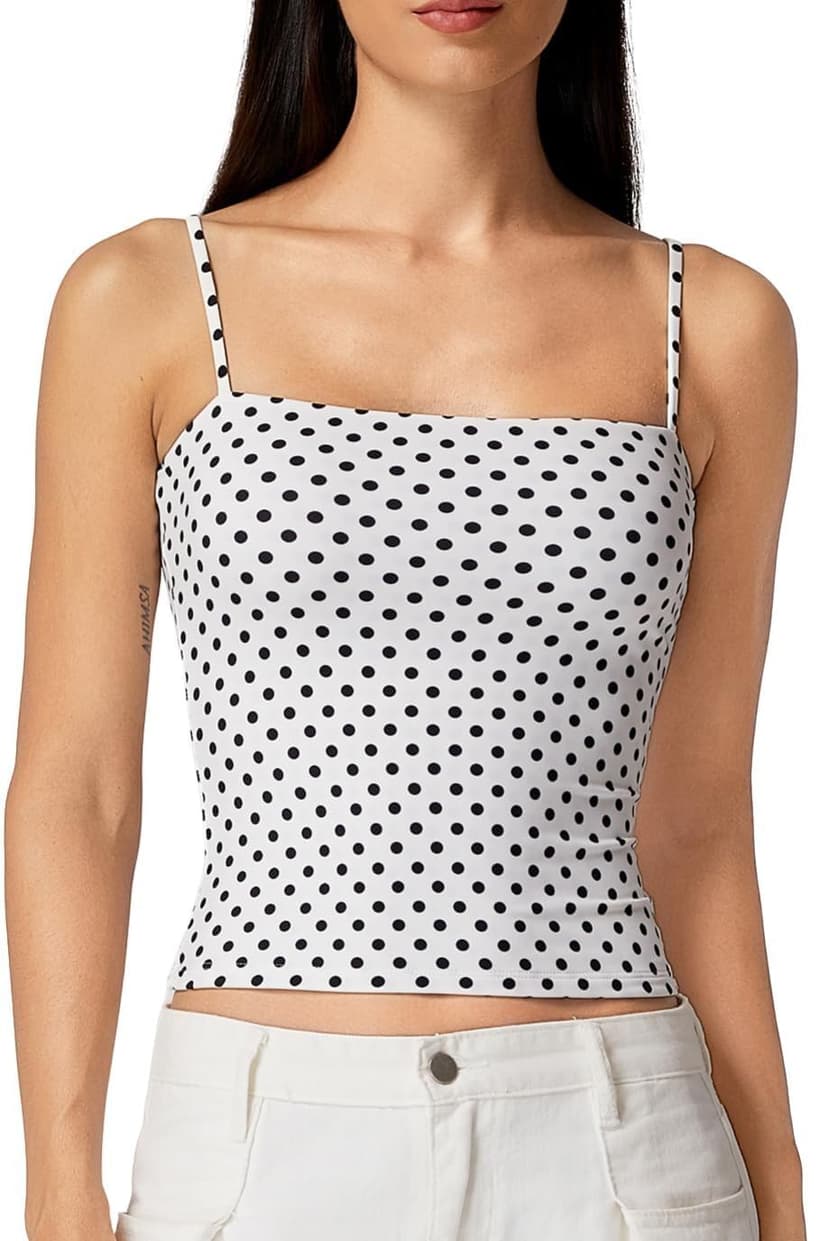 QINSEN Women's Double Lined Basic Tank Top Adjustable Spaghetti Straps Sleeveless Camisole Shirts