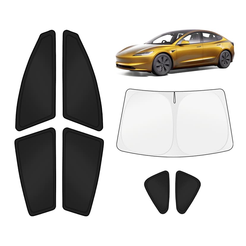 KUST Car Window Shades for Tesla Model 3 2018-2025 2026 Windshield Sun Shade Side Window Cover UV Block Privacy Protection Accessories for Camping Blackout Rear Back Full Set 7PCS