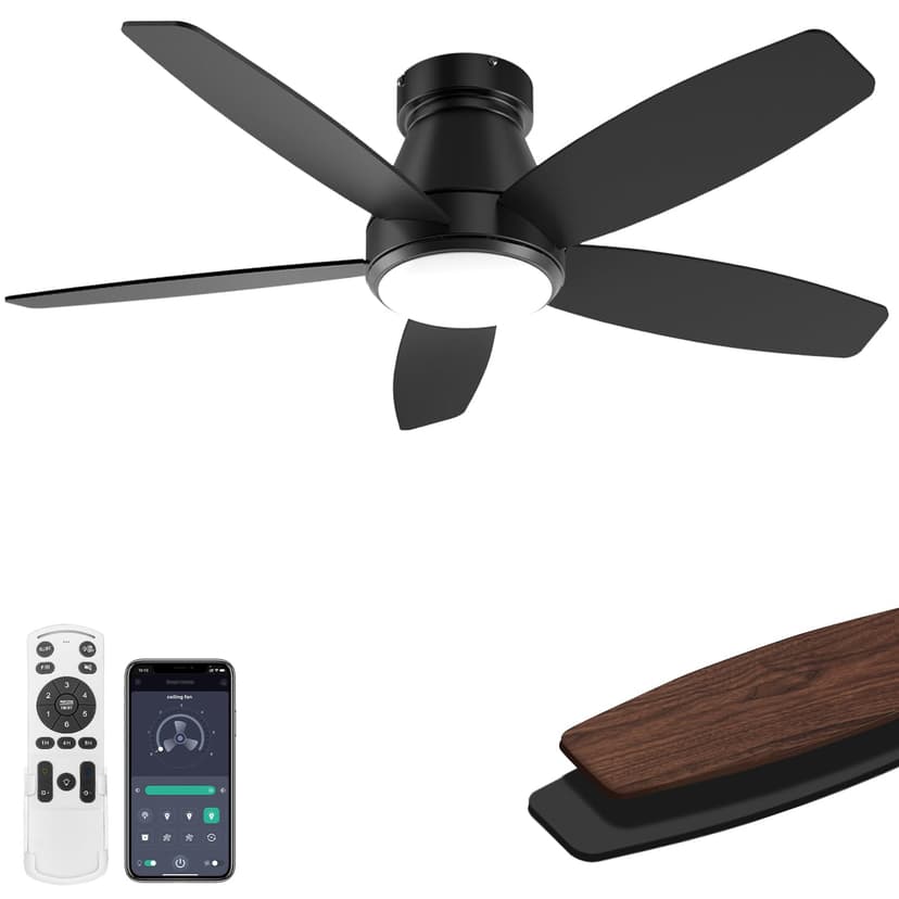 FancyMay 42 Inch Low Profile Ceiling Fans with Lights, Quiet Reversible Fan with DC Motor, Remote & APP Control, 6-Speed, 3 Color Temperatures, Dimmable, Ceiling Fan for Bedroom Living Room,Black
