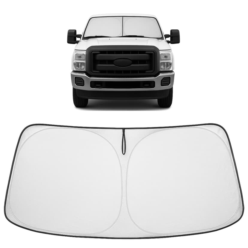 Proadsy Custom Fit Car Windshield Sun Shade for 2008-2016 Ford Super Duty | 240T Heat Shield, Drops Temp 54°F, Blocks 99% UV, Prevents Dashboard Cracking, Summer Parking & Beach Trips, Easy Twist-Fold