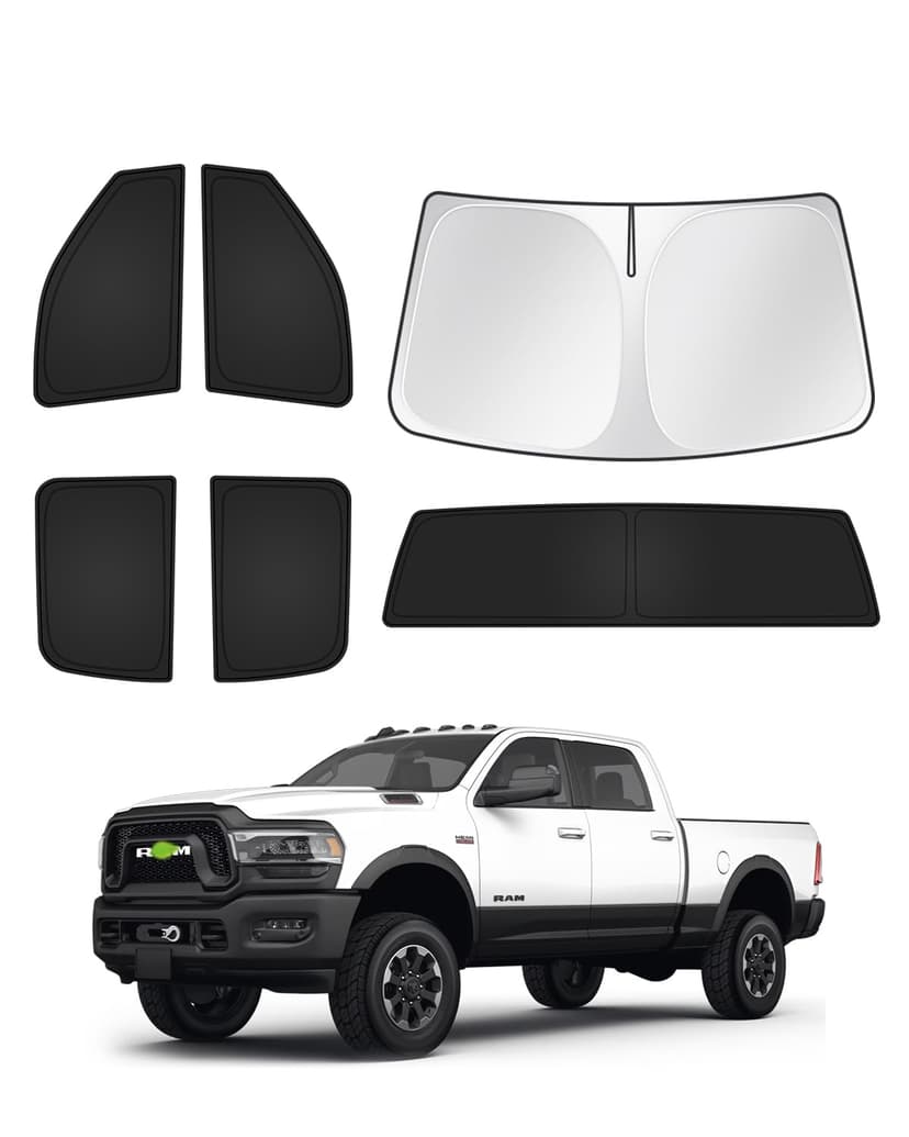 Canvcle Sunshades for Dodge Ram 2500 3500 2010-2025 2026 Accessories Windshield Sun Shade Side Rear Window Shade Cover Sun Visor Shield Privacy Protection Keep Vehicle Cool Black 6PCS