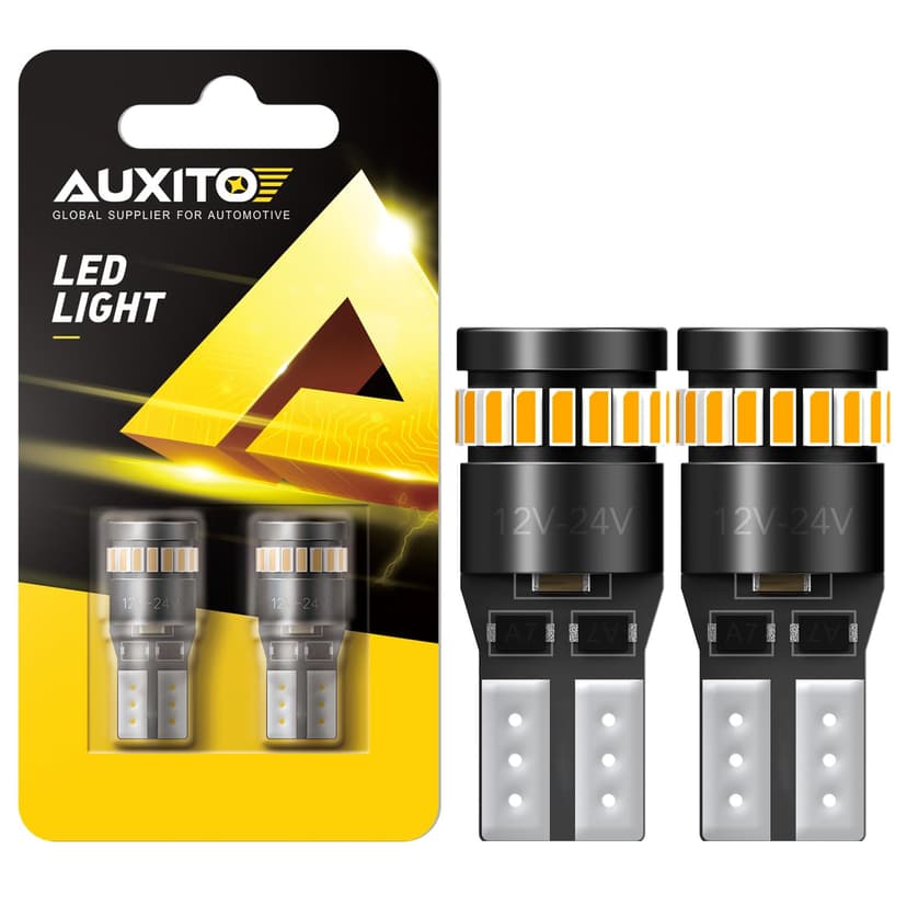 AUXITO 194 LED Bulb Amber Yellow Canbus Error Free, 168 175 2825 W5W T10 LED Replacement Light Kit for Car Interior Map Dome Trunk Exterior Marker License Plate Parking Lights, Pack of 2