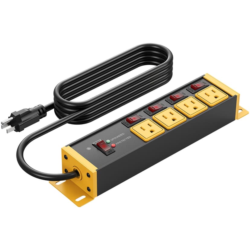 CCCEI Heavy Duty Surge Protector Power Strip 20 Amp Individual Switches. 6FT 12 Gauge Extension Cord with Multiple Outlets. Kitchen, Garage, Shop, Industrial Wall Mount Electric Extender, Yellow.