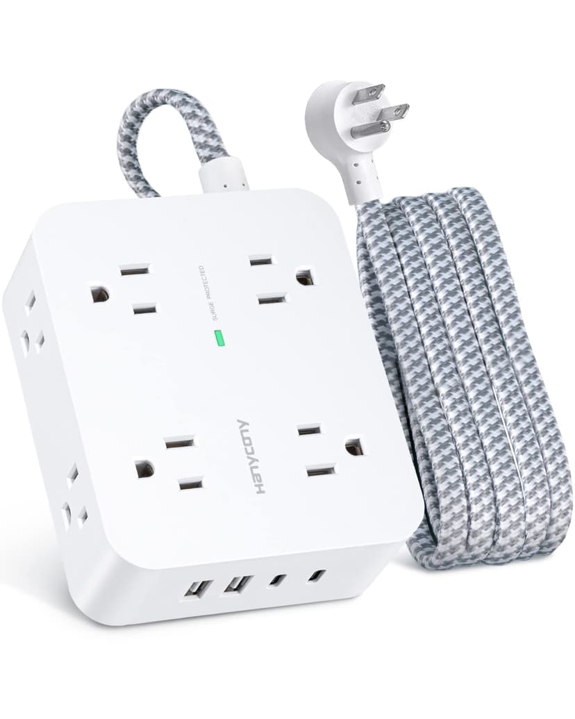 6Ft Surge Protector Power Strip with USB C, HANYCONY Extension Cord with 8 Outlets(2.2 IN) 4 USB Ports(2 USB C), Flat Plug, Wall Mount, 3 Side Outlet Extender for Home Dorm Room Essentials, ETL Listed