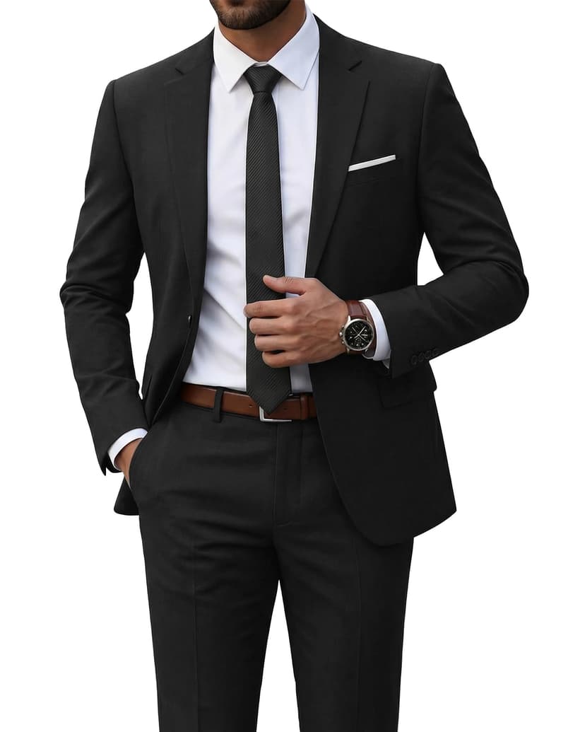 YND Men's 2 Piece Suit with Tie, One Button Slim Fit Solid Jacket and Pants Set, Suits for Men Prom Party Wedding & Business