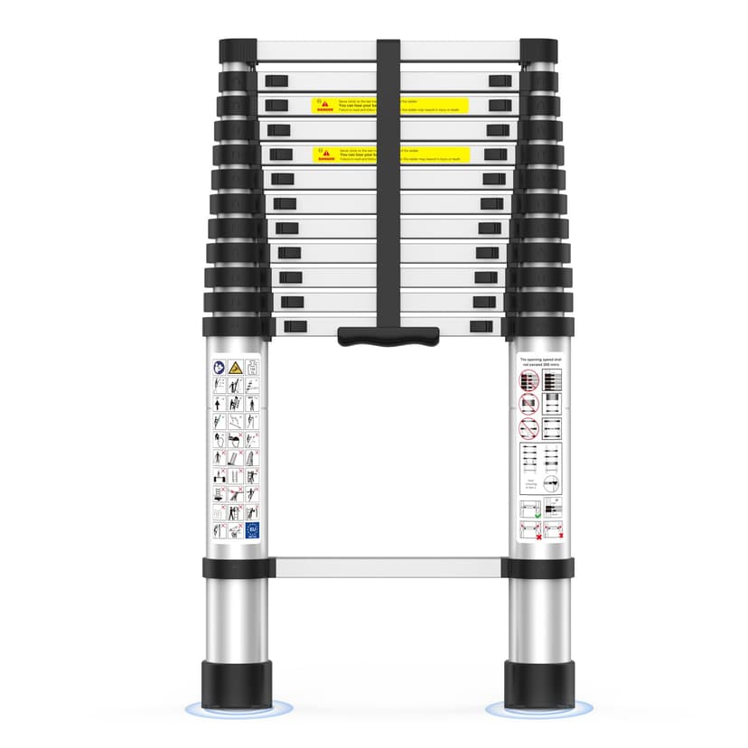 Telescoping Ladder,12.5 FT Extension Ladder, Heavy Duty 330lbs Max Capacity | Multi-Purpose Collapsible Ladder for RV or Outdoor Work Black