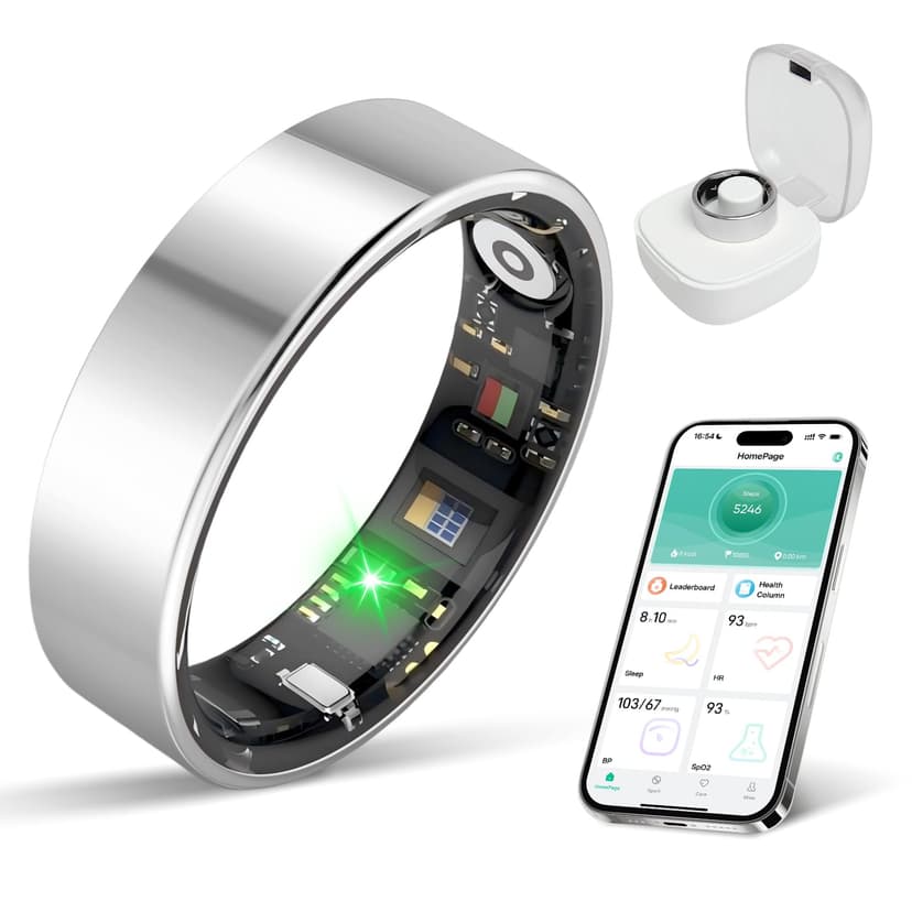 New Smart Ring Health Tracker for Women & Men, Sleep Exercise Health Monitoring, Daily Tracking, iOS/Android Compatible, IP68 Waterproof, No Subscription Required, 5‑Day Battery Life (Silver, 8)