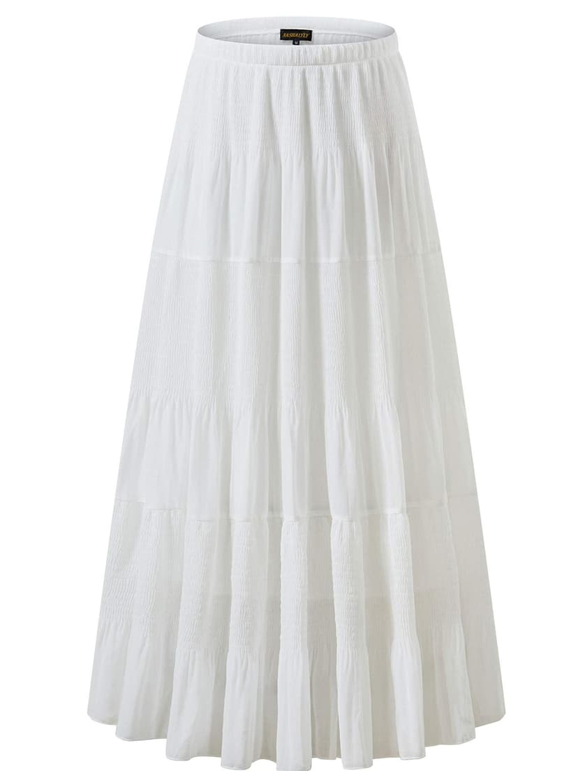 NASHALYLY Women's Chiffon Elastic High Waist Pleated A-Line Flared Maxi Skirts
