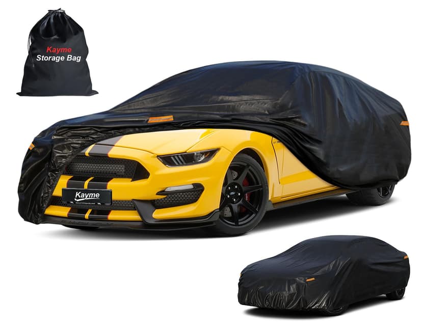 Kayme 7 Layers Car Cover Custom Fit for Ford Mustang/Shelby (1964-2025) Waterproof All Weather for Automobiles, Outdoor Full Cover Rain Sun UV Protection.Black