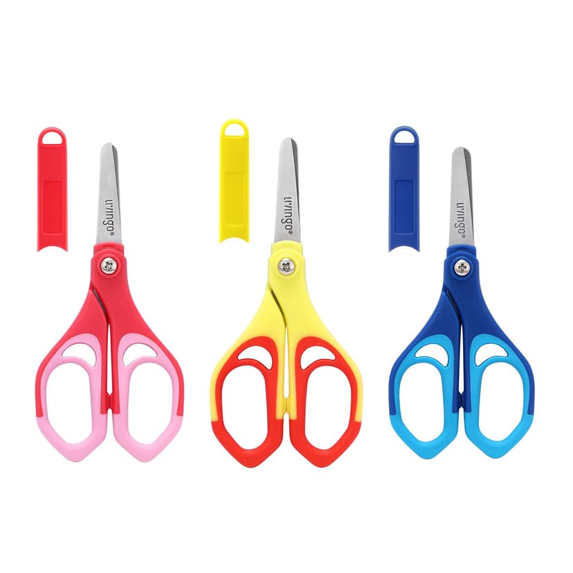 LIVINGO 5" Blunt Kid Scissors: Stainless Safety Toddler Preschool Children Scissors, School for Student Classroom Craft Art, Assorted Color, 3 Pack | Rounded Safety Blade, Comfortable Grip, Ages 4+, K