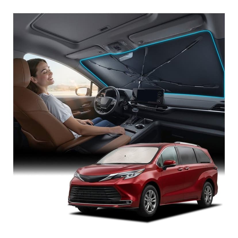 Nmoiss Windshield Sun Shade Umbrella Fit for Toyota Sienna 2004-2026 Accessories, [Vinyl Coating Heat Shield] Protect Car from Sun Rays & Heat Damage Keep Cool and Protect Interior