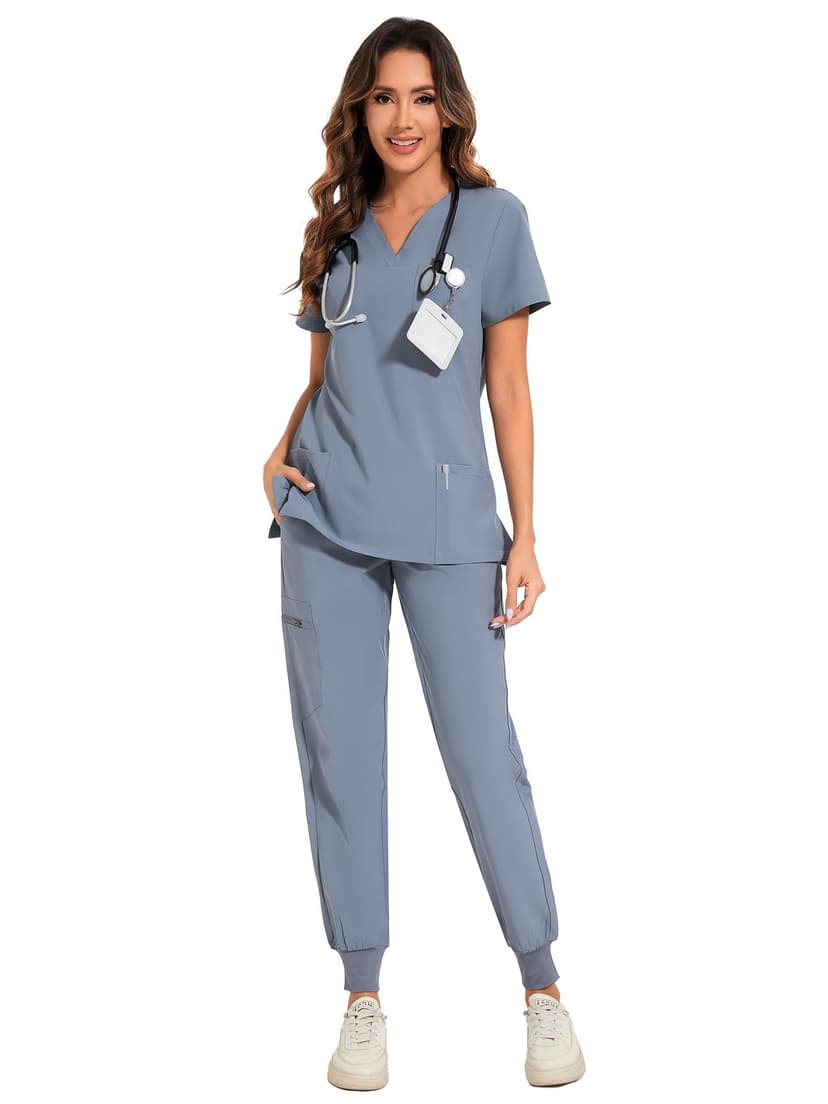 COZYFIT Scrubs for Women Set - Stretch V-Neck Scrub Top & Jogger Pant with 8 Pockets COZY SCRUBS