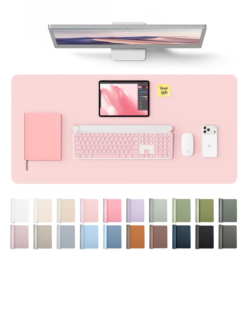 YSAGi Leather Desk Protector, Office Mat, Large Mouse Mat, Non-Slip PU Leather Blotter, Laptop Desk Pad, Waterproof Writing Pad for Office and Home (Light Pink, 35.4" x 17")