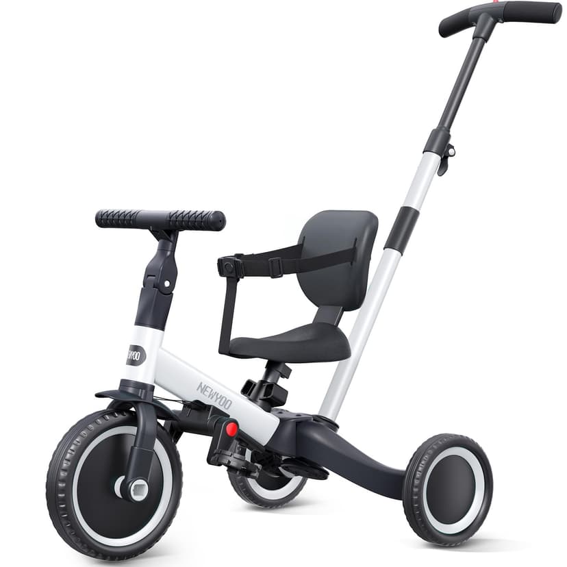 newyoo TR007 5-in-1 Tricycle for Toddlers 1-3, Toddler Bike, Birthday Gift | Toddler Trike with Push Handle Lets Parents Steer and Converts to Balance Bike, Fun Outdoor Toy for Boys and Girls, White