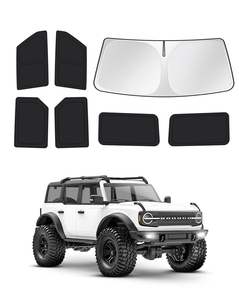 Canvcle Windshield Sun Shade for 2021-2025 2026 Ford Bronco 4 Door Side Rear Window Shade Cover Sun Visor Shield Privacy Protection Keep Vehicle Cool Black 7PCS