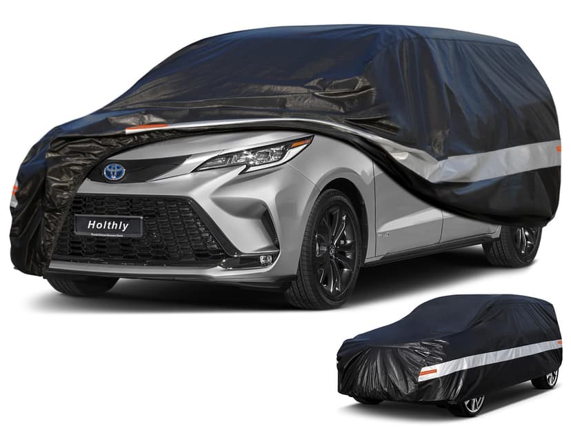 Holthly 10 Layers Minivan Car Cover Custom Fit for Toyota Sienna (2010-2026) Waterproof All Weather for Automobiles, Outdoor Full Cover Sun UV Rain Protection with Cotton.Black
