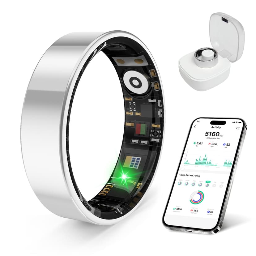 prxxhri 2026 Smart Ring New Health Tracker, IP68 Waterproof, iOS/Android Compatible, Sleep, Exercise & Health Monitoring, No Subscription, 5-Day Battery Life for Women & Men (Silver, 10)