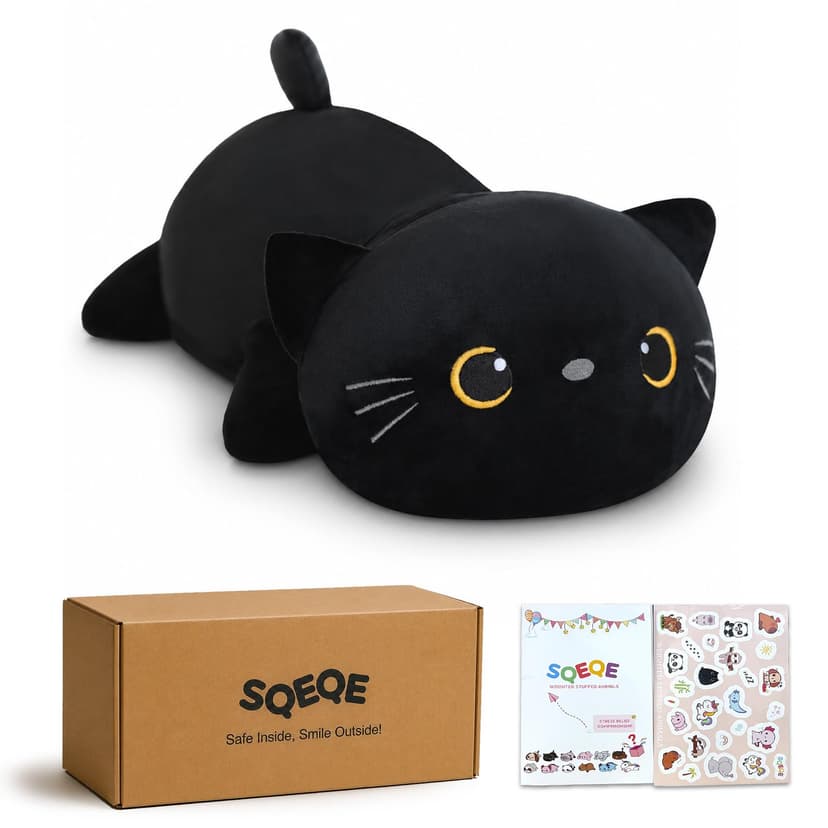 SQEQE Weighted Black Cat Plush, Weighted Black Cat Stuffed Animal, Cute Plushies Soft Pillow Toy Gift for Kids Adults 23.6 Inch, 3.1 Lbs