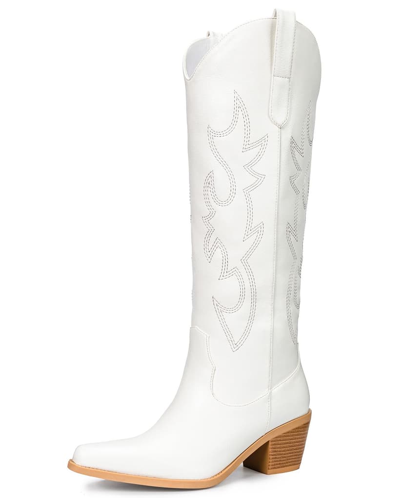 Pasuot Western Cowboy Boots for Women - Knee High Wide Calf Cowgirl Boots, Slip On Pointed Toe Chunky Heel Fashion Retro Classic Pull On Tall Boot for ladies Party concert